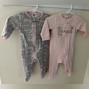 0-3M- Baby One Piece Set - Gray and Pink